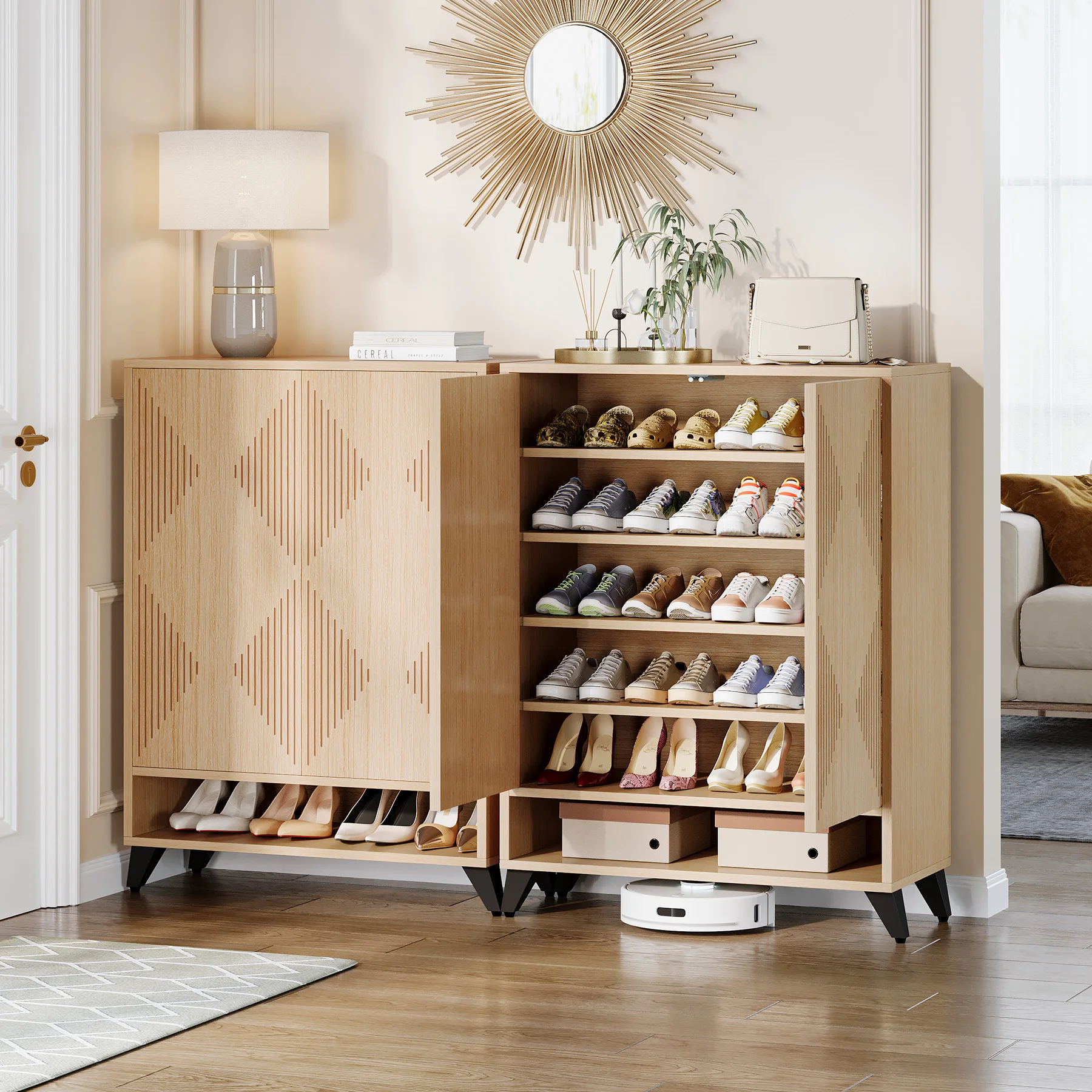 Tribesigns Shoe Cabinet with Doors, 6-Tier Entryway Shoe Storage Cabinet with Adjustable Shelves, Modern Wooden Shoe Organizer C image 3