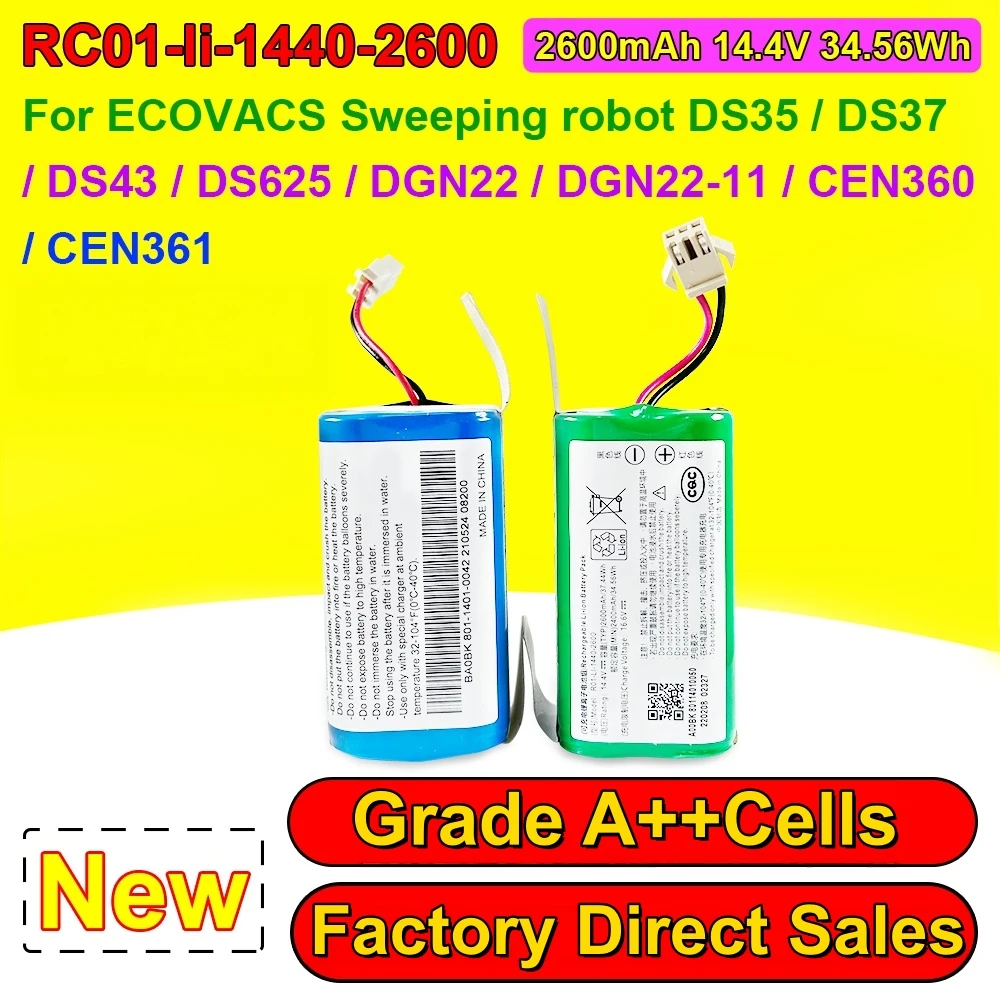 RC01‑LI‑1440‑2600 Battery For Ecovacs Deebot N79 N79S N79W 601 605 CEN360 DH36 DN621 DN622 Robot Vacuum Cleaner Battery