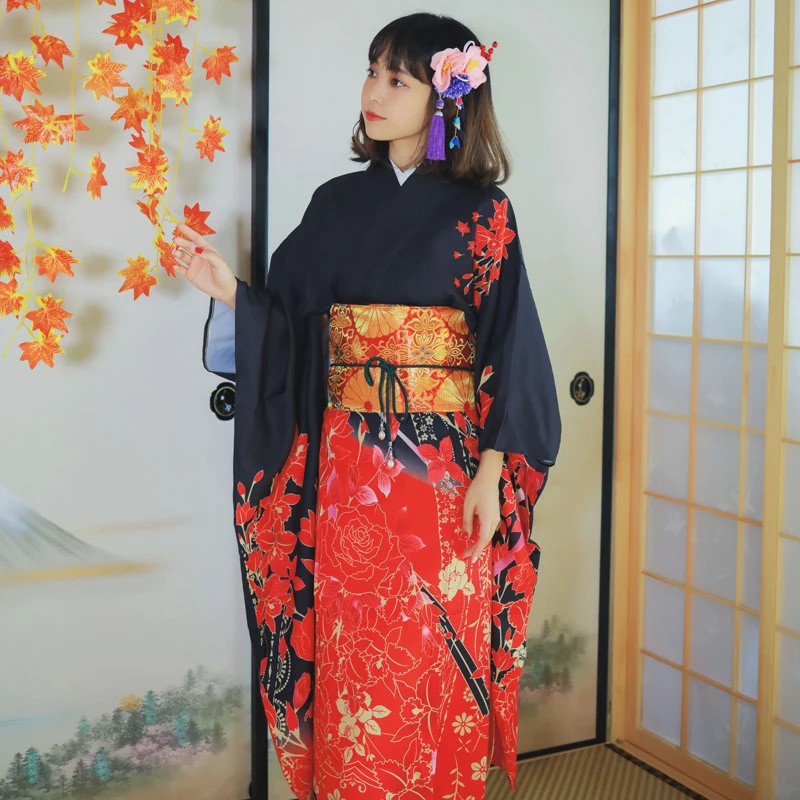 Printing Large Furisode Kimono Women's Traditional Version Need to Fold Placket Wear Anti-Wrinkle Ironing-Free