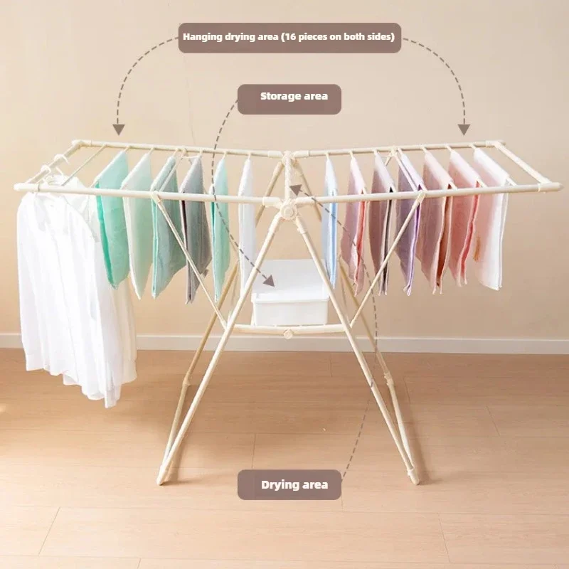 Folding Floor Cloth Drying Rack, Multi-Functional Vertical Quilt Holder, Compact Baby Clothes Drying Hanger, Space-Saving