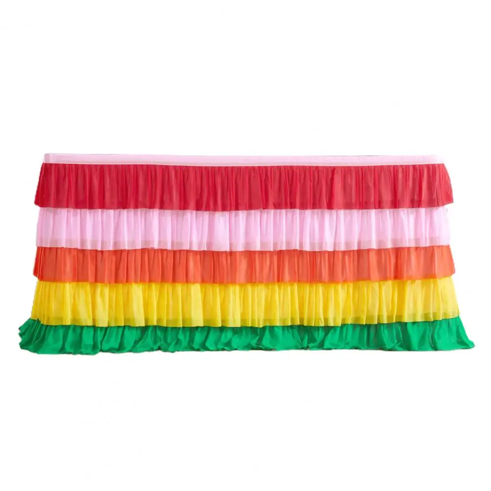 Chiffon Table Skirt Multi-layer Ruffle Table Skirt for Rectangle Round Tables Reusable Gradient Rainbow Party Decoration Beach