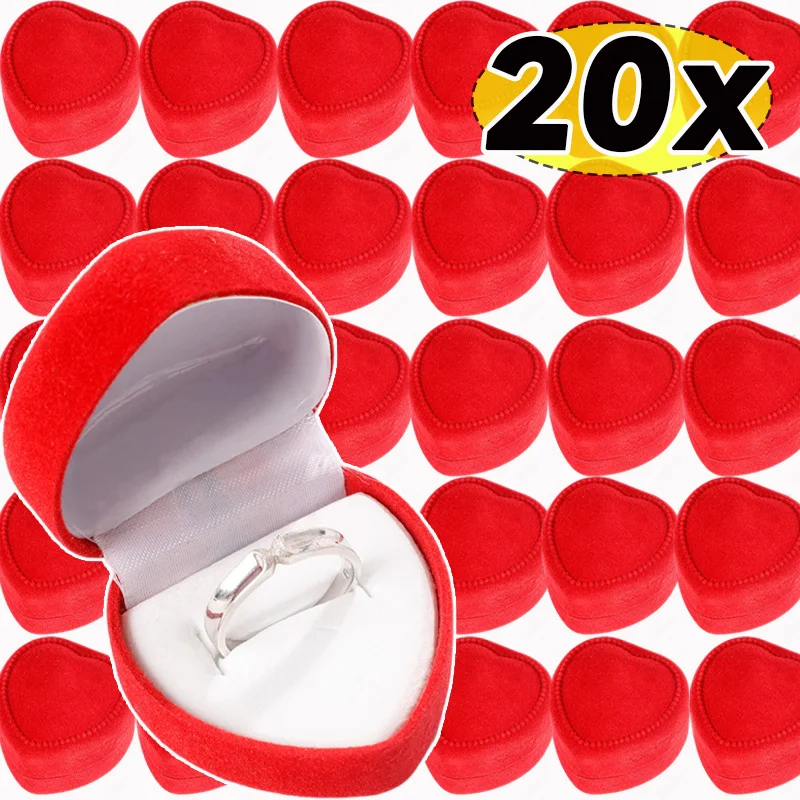 

20pcs New Red Heart Shape Flocking Ring Boxes Wedding Ring Box Counter Packaging Rings Wholesale Display Cases Holder Gift Box