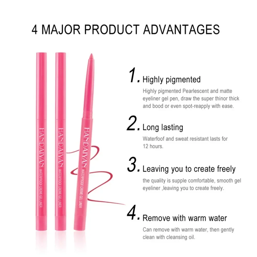 HANDAIYAN Matte Eyeliner Crème Pen Langdurige Geen Vlekken Waterdicht Oogpotlood Sneldrogend Hooggepigmenteerde 20 Kleuren Eyeliner Gel