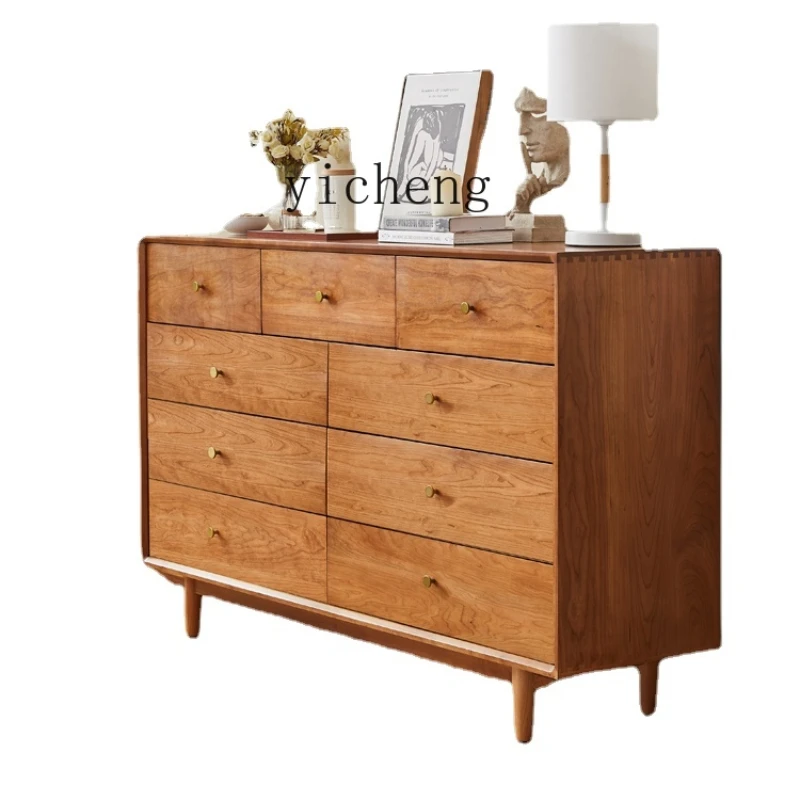 

Zk Solid Wood Chest of Drawers Storage Chest of Drawer Log Cherry Living Room Simple Tailstock Storage