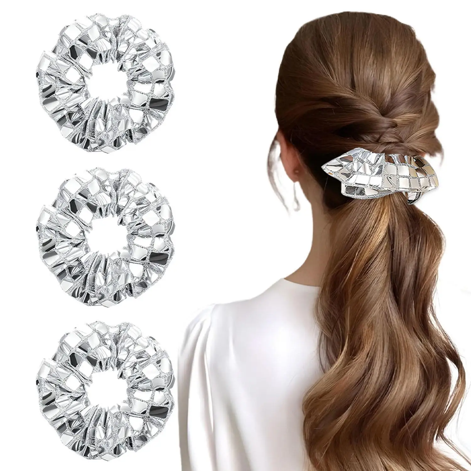 Creative Silver Hair Ring Sequin High Ponytail Headband For Women Vintage Hair Scrunchies Glitter Hair Ties Hair Accessoories