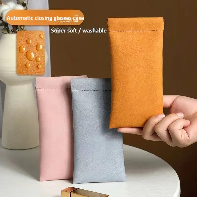 2 stücke Automatische Geschlossene Sonnenbrille Fall PU Leder Gläser Lagerung Tasche Wasserdichte Gläser Schutzhülle Brillen Lagerung Tasche – Detail 2