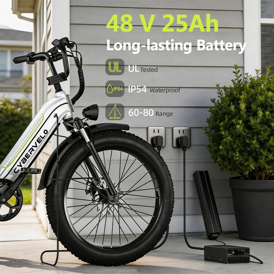 Cybervelo EK10 1000W Peak Electric Bicycle for Adults 26' Step-Thru Ebike 48V 25AH Built-In Removable Battery 7-Speed City Commuter image 7