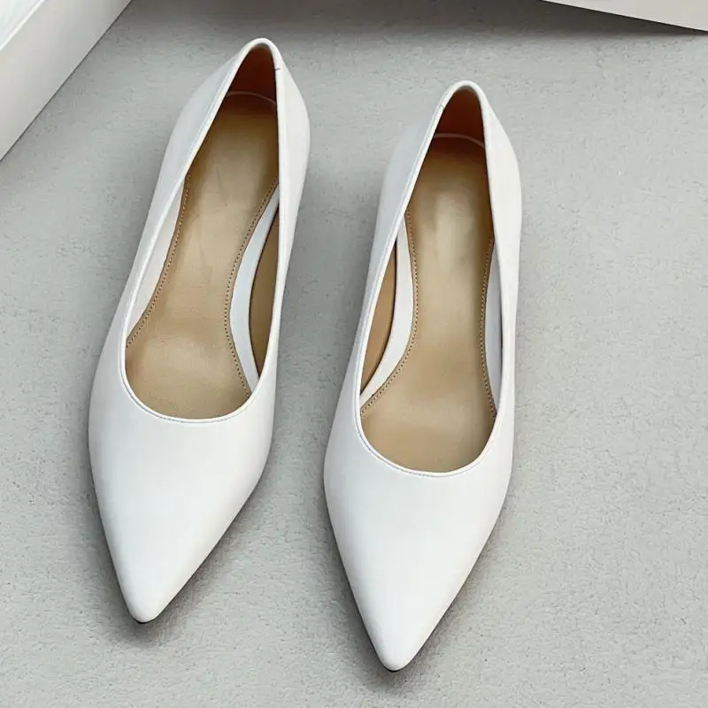 Maxdutti Minimalist Commuter Pointed Narrow Heel Loafers Shoes Women's Genuine Leather Comfortable Cat Heel Work Shoes Woman