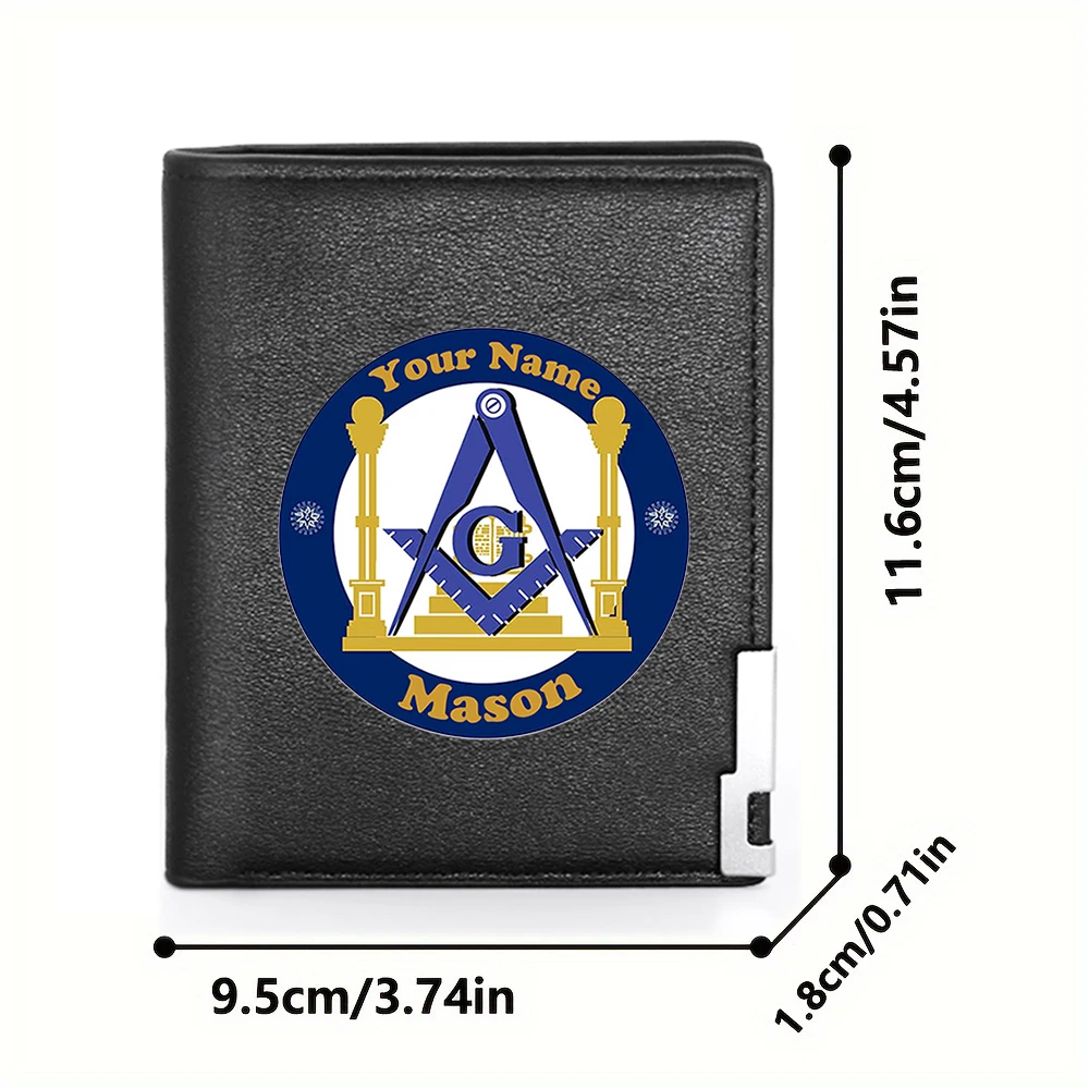 Personalized Classic Masonic Mason Design Customized Your Name Or Text Men's Card Holder Short Wallet