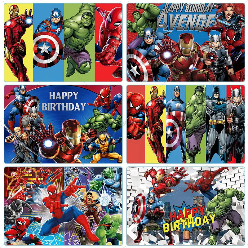 DISNEY Spiderman Iron Man Hulk Banner Photography Backgrounds Vinyl Cloth Party Backgrounds For Kids Birthday Party Decoration