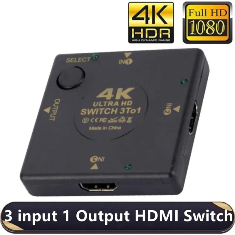 Comutador HDMI fêmea para fêmea, caixa divisor, seletor para HDTV, 4K, interruptor de vídeo 1080P, 3 entradas, 1 saída