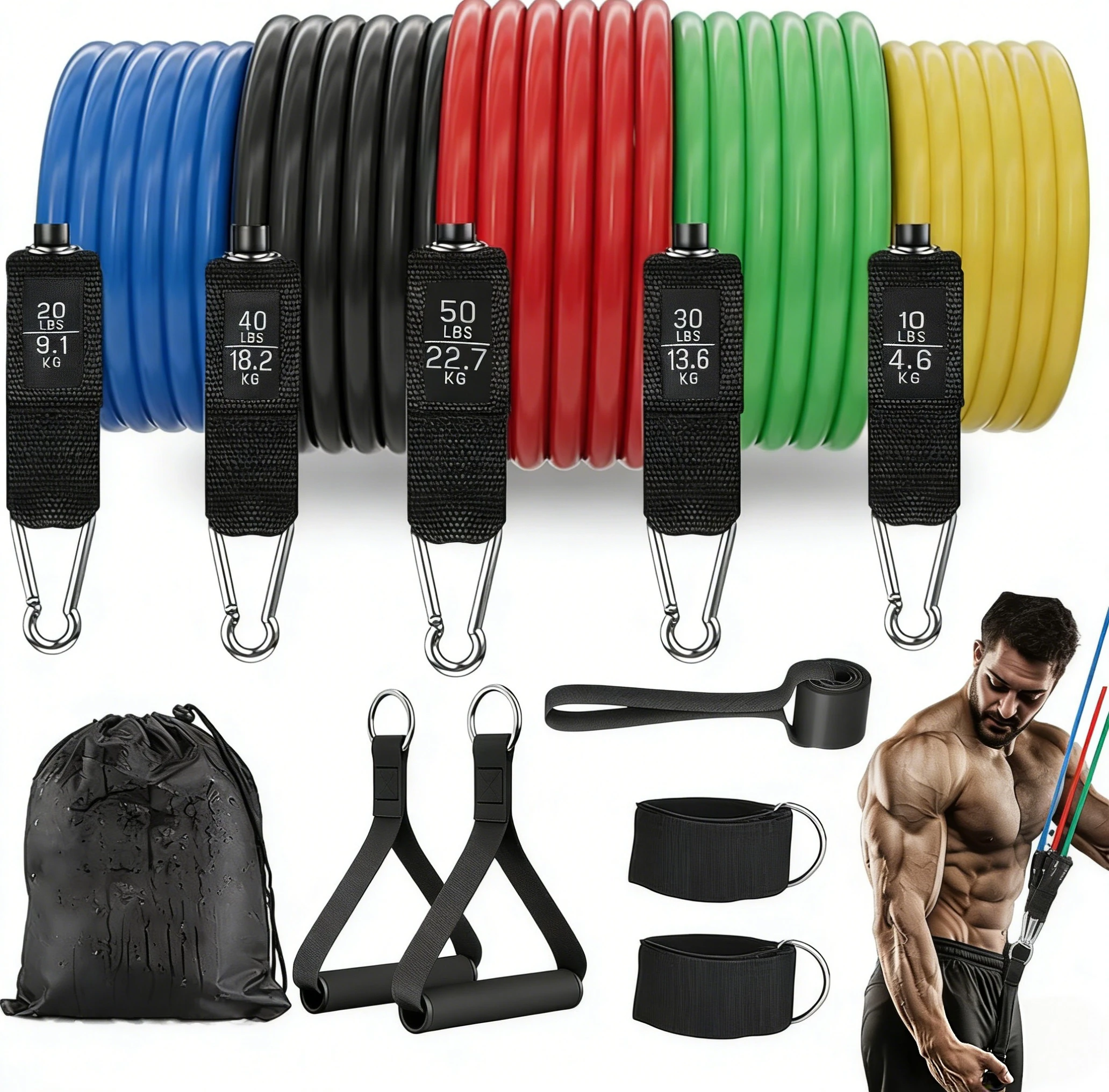 11 Pcs Latex Resistance Bands Set Fitness Loop Exercise Tubes Home Gym Strength Training Workout Equipment