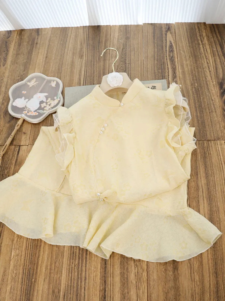 

Young Women's Yellow Fi Tail Qipao Dr Chinese Sle Reformed Spring New Daily ort Skirt Breathable Floral Artistic