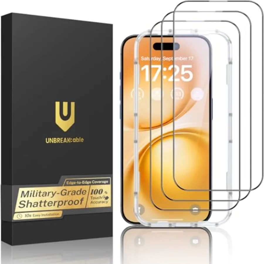

3-Pack Screen Protector for iPhone 15 Pro, Double Shatterproof Tempered Glass [Easy Installation Frame] [9H Hardness] [Full Cov