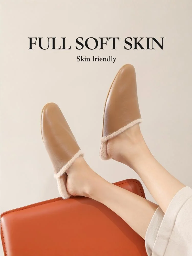 

Leather Slippers Warm Office Ladies Cotton Slippers Autumn Winter Plu Home oes Comfortable Soft Rubber Sole