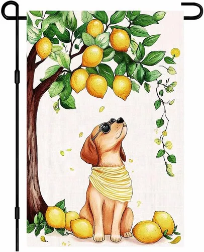 Spring Garden Flag Double Sided Lemon Dog Flowers Seasonal Spring, 12x18 Inch XXQ