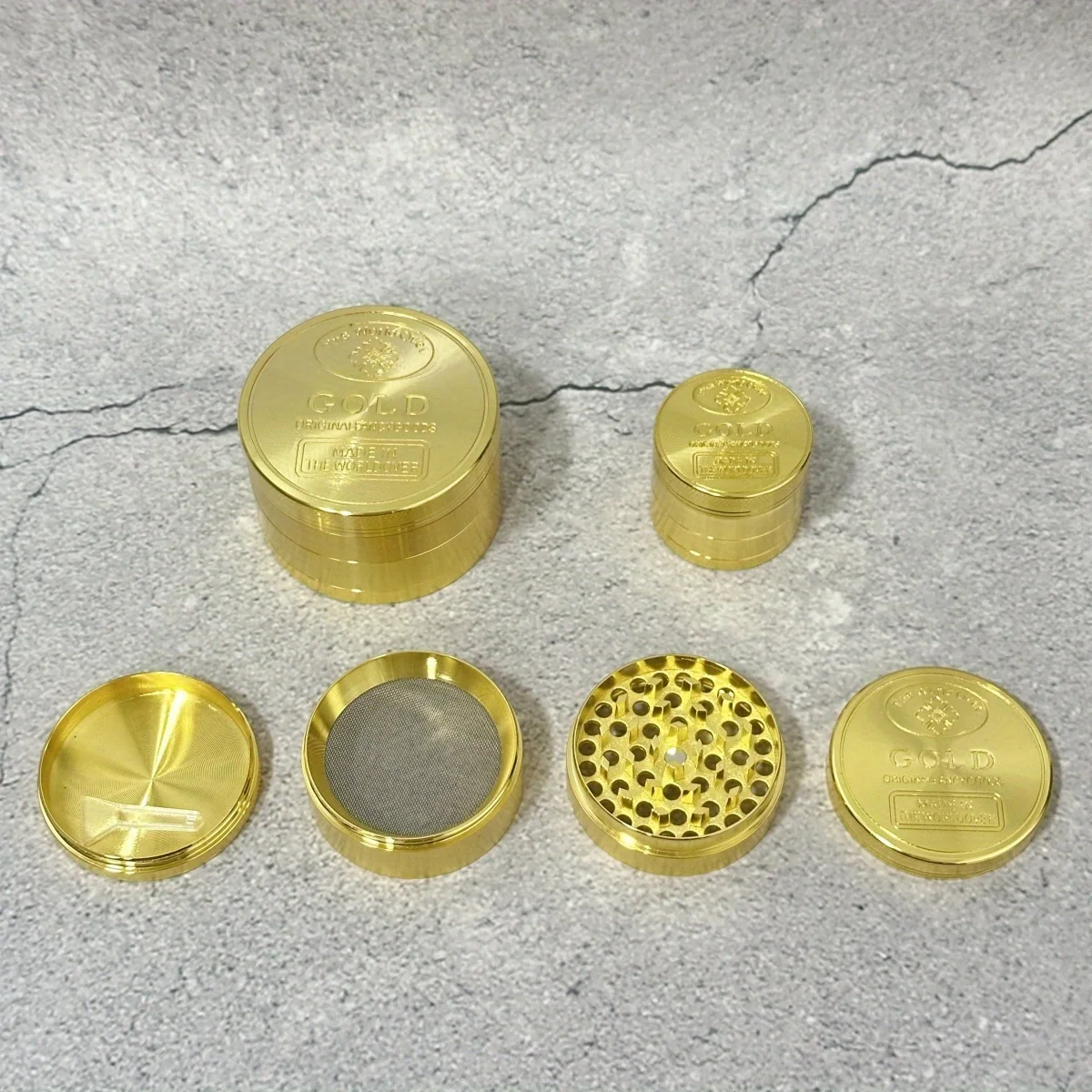 1.6/2/2.5inch Gold Laser Metal Herb Grinder Mill Mortar 4-Layers Tobacco Vanilla Bud Grinder Grass Cigar Smoking Cigarette Tool