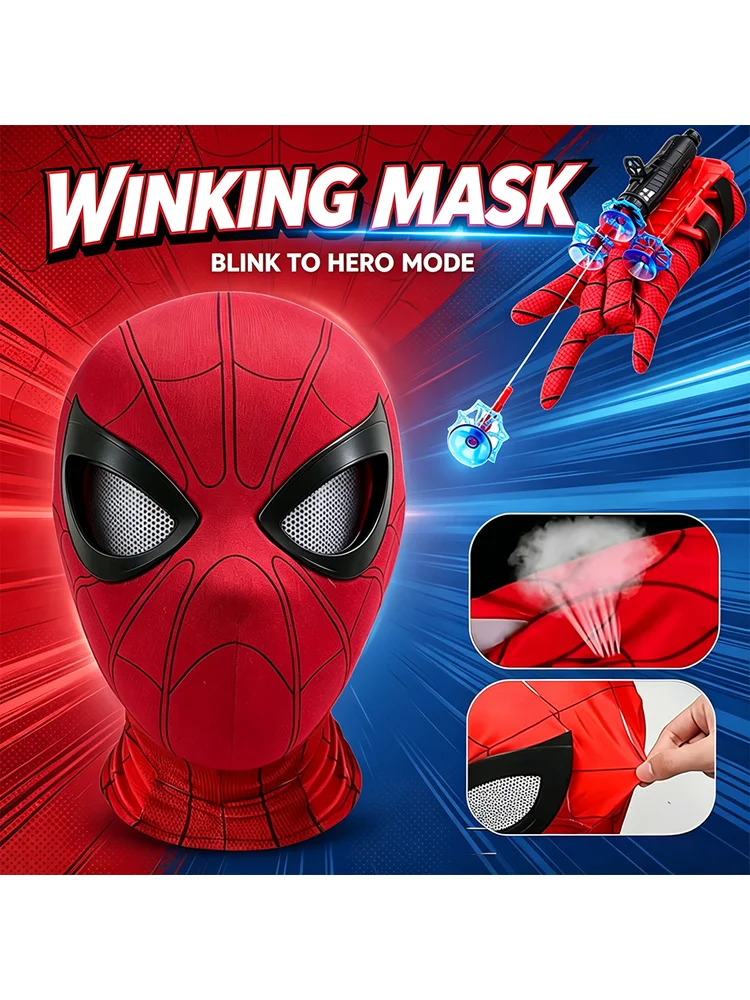 2026 Beliebte Atmungsaktive Maske mit Kinnkontrolle, Web-Shooter-Handschuh, Launcher, Cosplay-Kopfbedeckung, Spielzeug-Geschenk