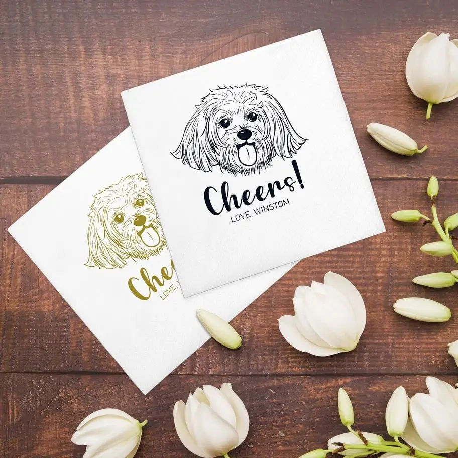 Custom Illustrated Dog | Wedding Napkins |Custom Pet  Napkins |Pet Cocktail Napkins |Custom napkins |Wedding cocktail napkins