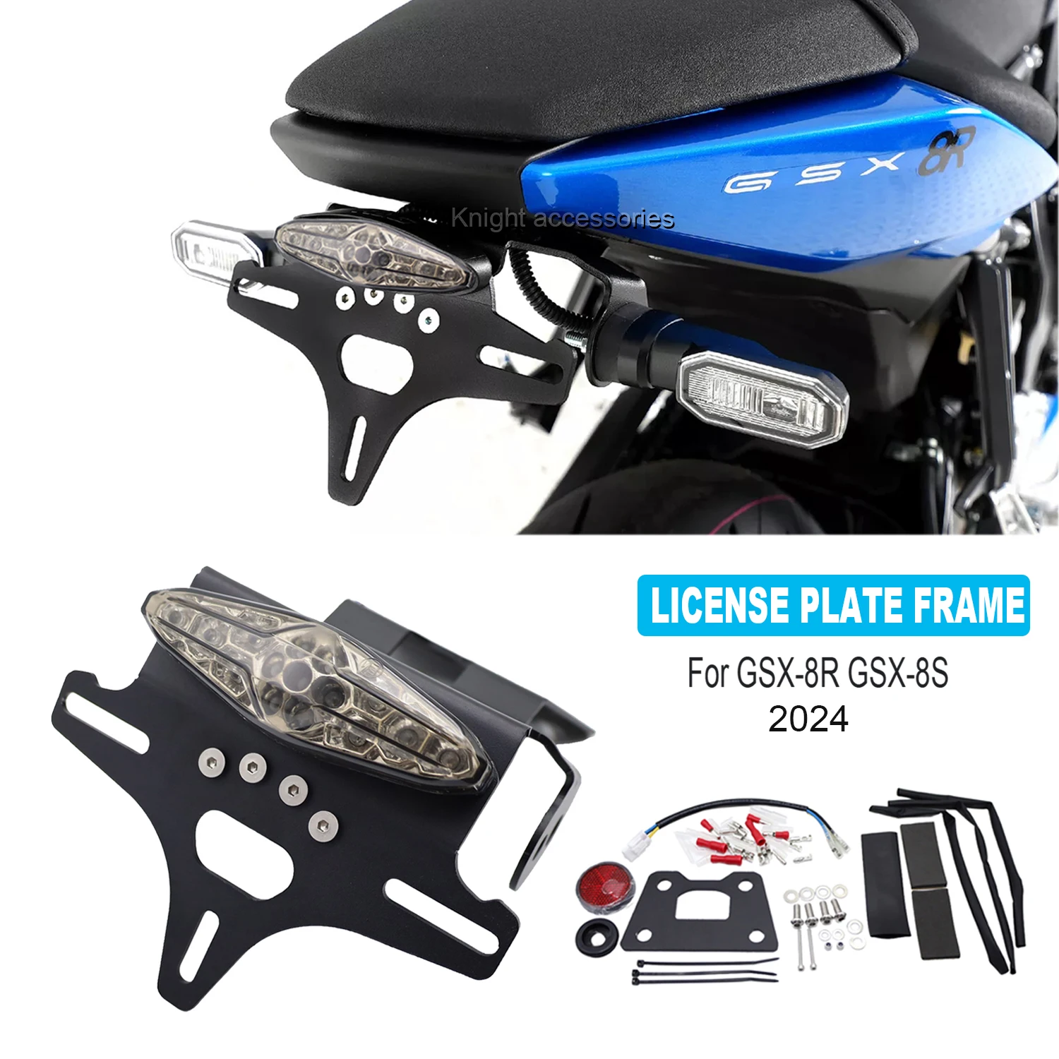 For GSX-8S GSX8S GSX 8R 2023 2024 Motorcycle Rear Short Tail Stock License Plate Holder Tailstock Bracket Integrated LED Light