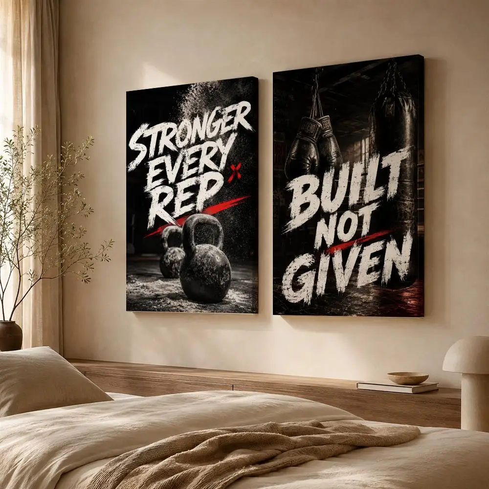 Gym Motivational Framed Wall Painting Ready to Hang Canvas Art Poster for Living Room Bedroom Home Decor Decals