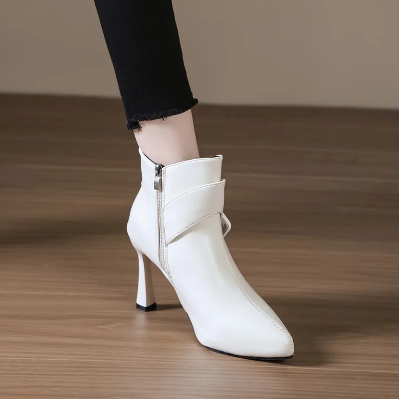 2026 New Simple Elegant Pointed Toe High Heel Women's Ankle Boots Fashion Buckle Strap Side Zipper Stiletto Women Short Boots