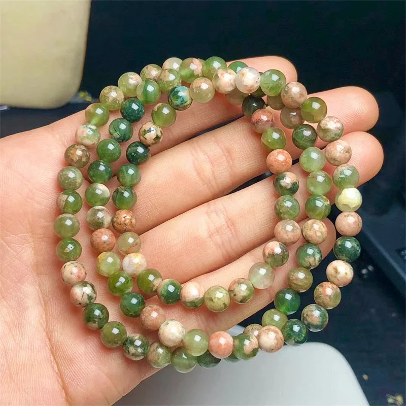 

6mm Natural Green Flower Agate Bracelet White Pearls Stretch Bracelets Simple Charm Bracelet for Women Men Gift