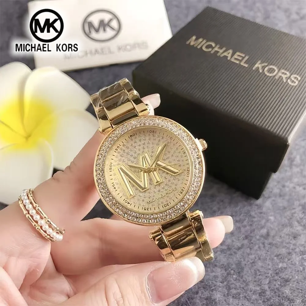 MICHAEL KORS Fashion Women's Light Luxury Watch Bag MK Classic Rose Gold Starry Quartz Watch Wallet Exquisite Girl Gift