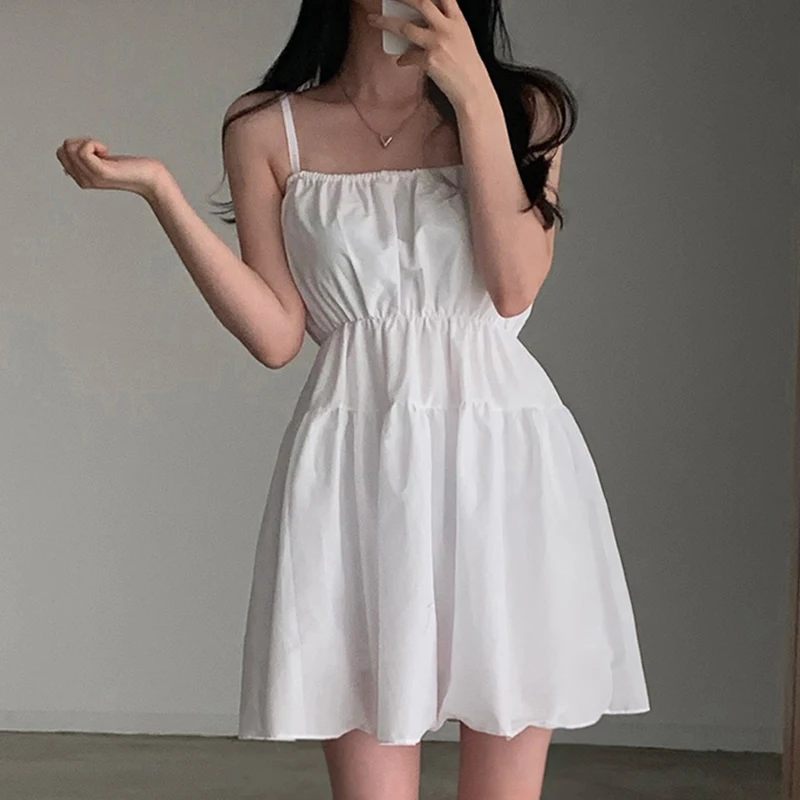 세련된 화이트 첫사랑 원 숄더 드레스 여성 여름 슬리밍 짧은 치마 하이 웨이스트 한국 스타일 통근 기타
