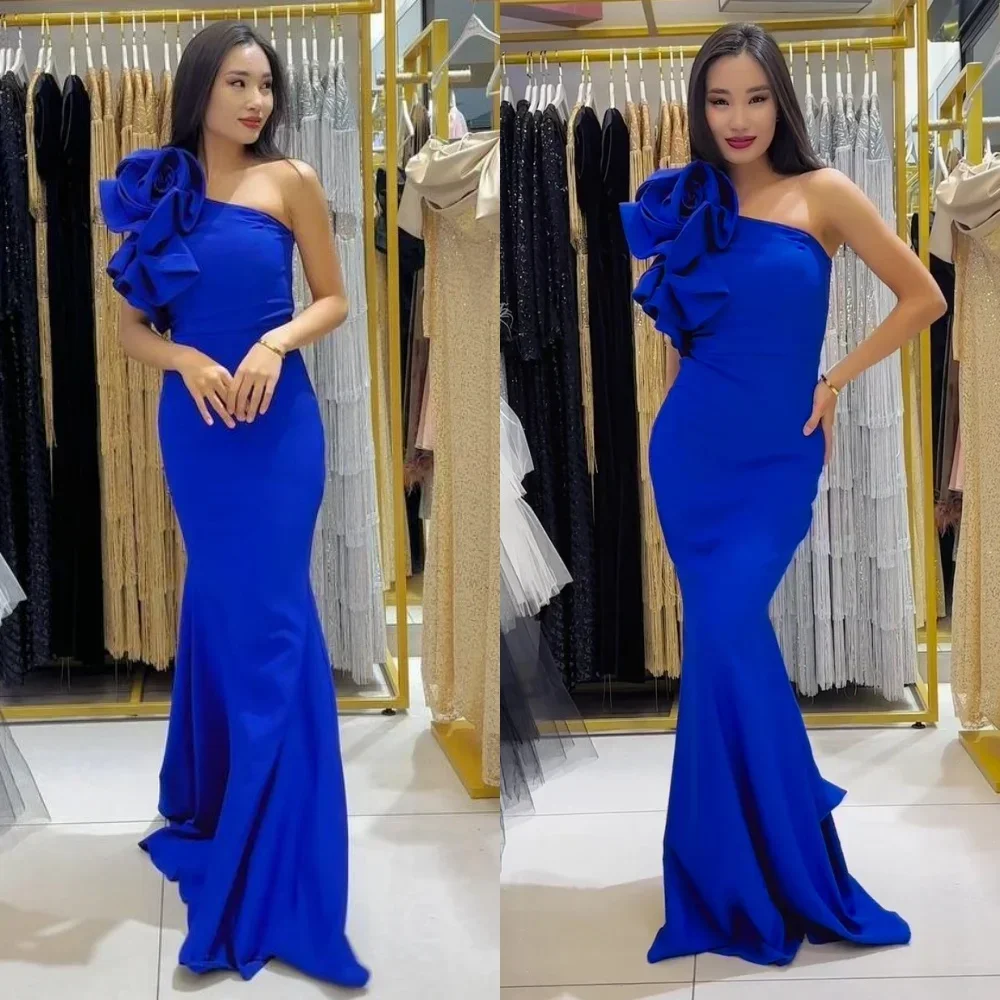 Customized Classic Elegant Simple Jersey High Quality Jersey Mermaid One-shoulder Long Dresses Cocktail Dresses Fashion Retro Mo