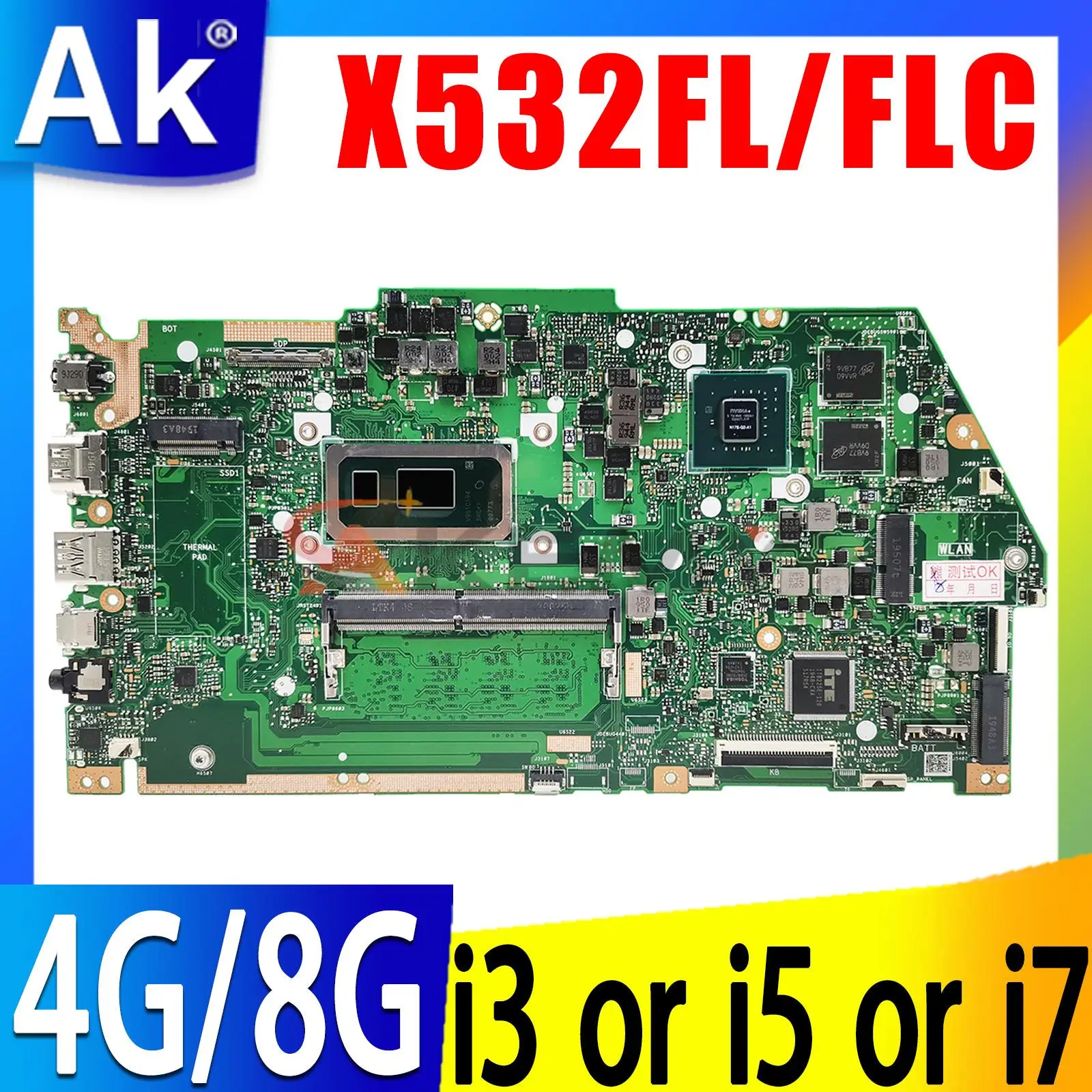 

X532FL For ASUS X532FLC X531FL X532F X531F S531F K531F V531F S532F K532F V532F Laptop Motherboard MX250 i3 i5 i7 8th/10th Gen