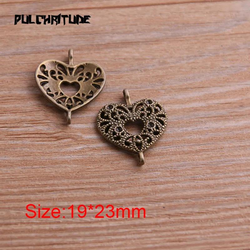 12pcs 19*23mm Two Color Zinc Alloy Necklace Charm Women Jewelry Fashion DIY Hollow Heart Connector Pendant Necklace