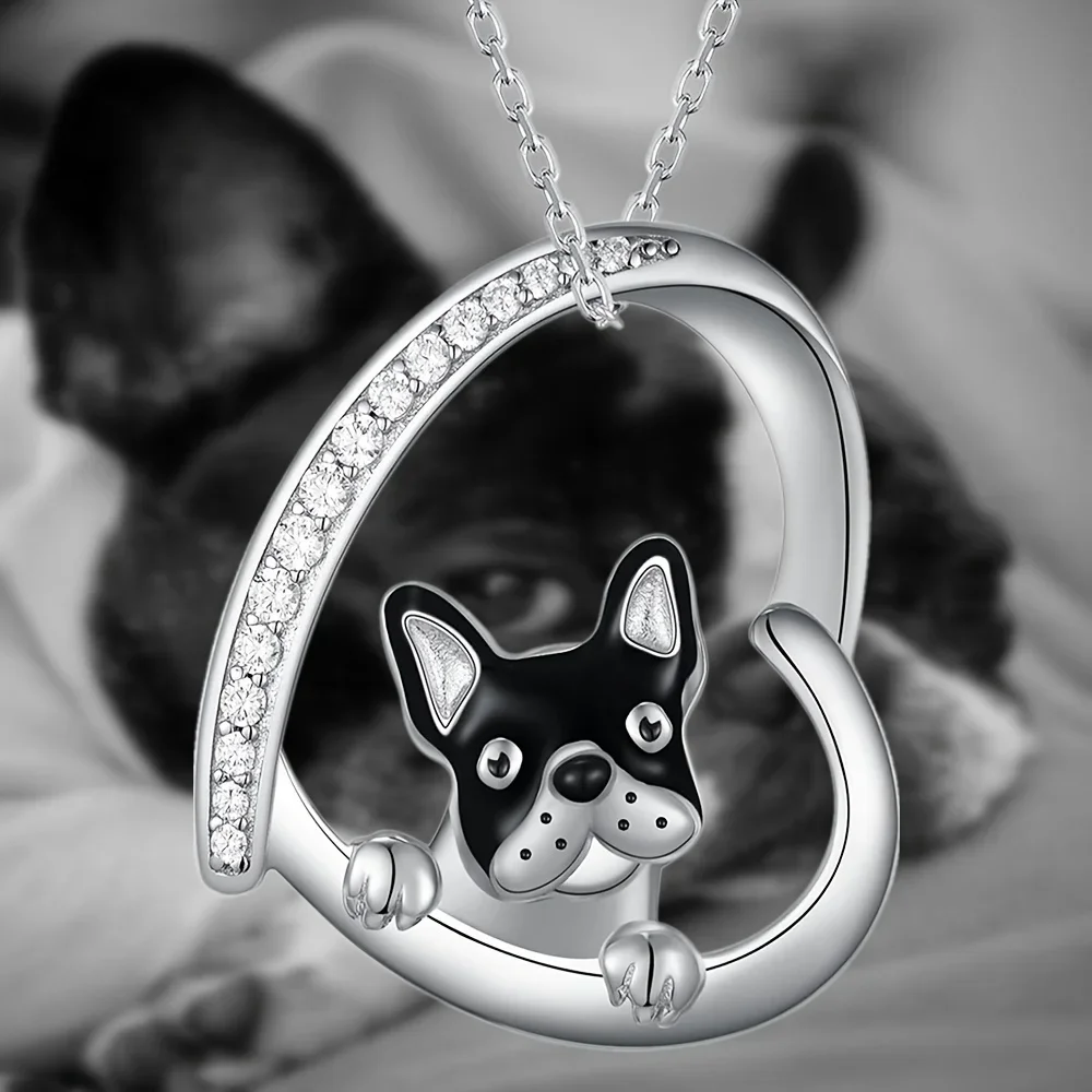 Cute Heart-shaped Black Pendant NecklaceExquisite Pet Dog Jewelry Accessories For WomenCommemorative Jewelry Gifts For DogLovers