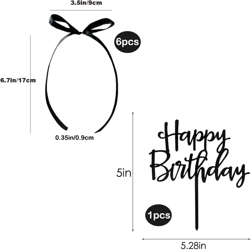 7 PCS 2025 Acrylic Letter Cake Decorating Funny Multipurpose Ribbion Cake Topper Polyester Black Bows