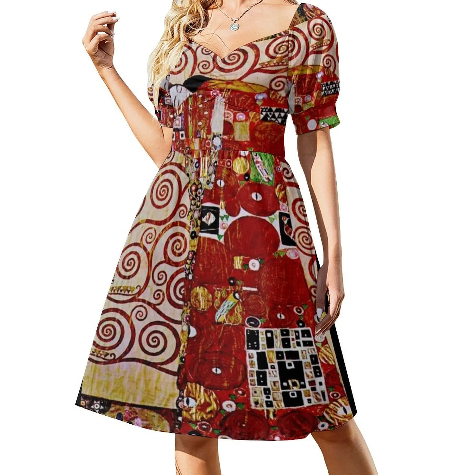 

Fulfillment The Tree of Life by Gustav Klimt Detail - Red Short Sleeved Dress beach dresses Dress