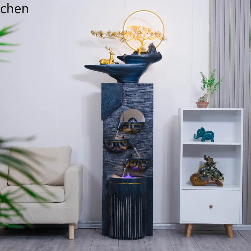YFY  Flowing Water Wealth Ornament Fountain Indoor Floor Fake Mountain Humidifier Decoration