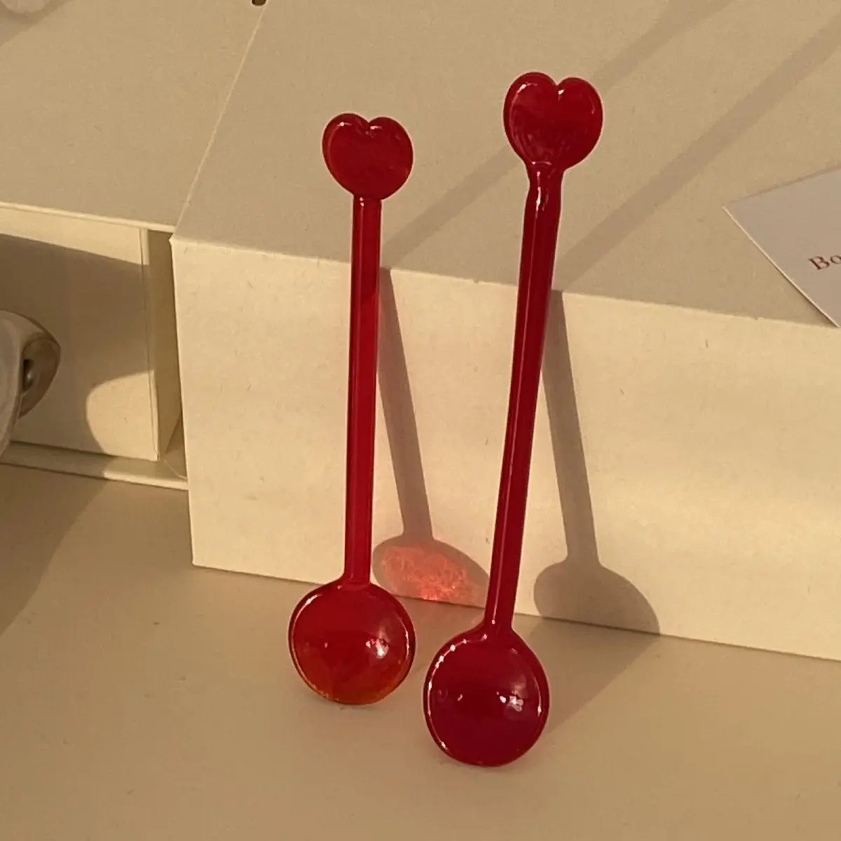 Pink Bow  Glass Spoon Borosilicate Heat-resistant Glasses Stirring Spoon For Coffee Milk  Juice  DessertSpoon