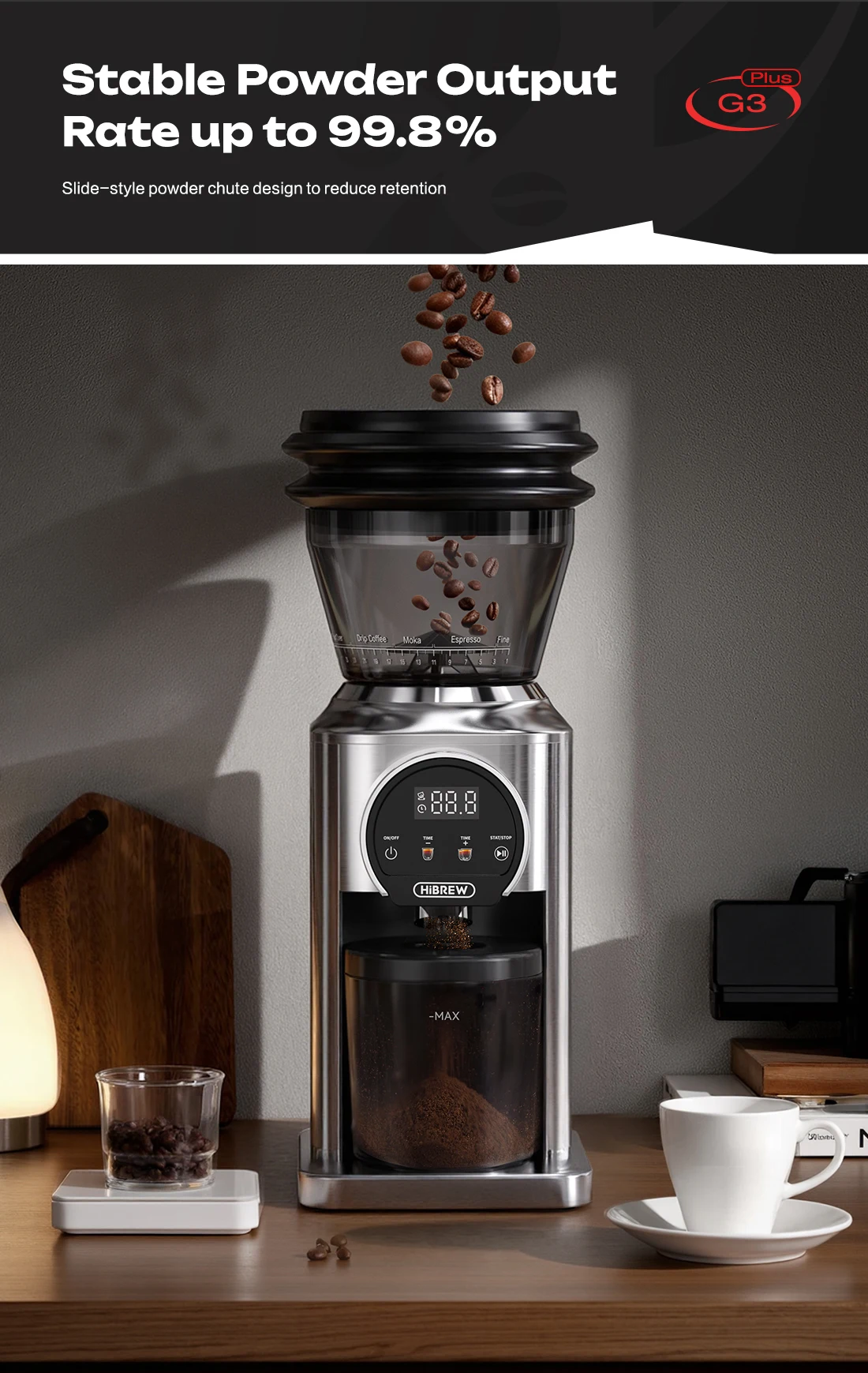 HiBREW G3 Plus 48mm Konische Mahlscheiben Elektrische Kaffeemühle Kompakte Tragbare Kaffeebohnenmühle für Espresso und Türkischen Kaffee – Detail 10