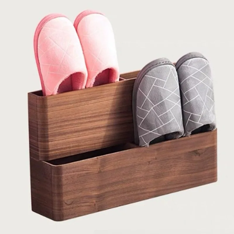 Double Layer Shoe Hanger Wooden Slipper Storage Rack Floor-standing Shoe Hanger Household Bathroom Door Behind Storage Shelf