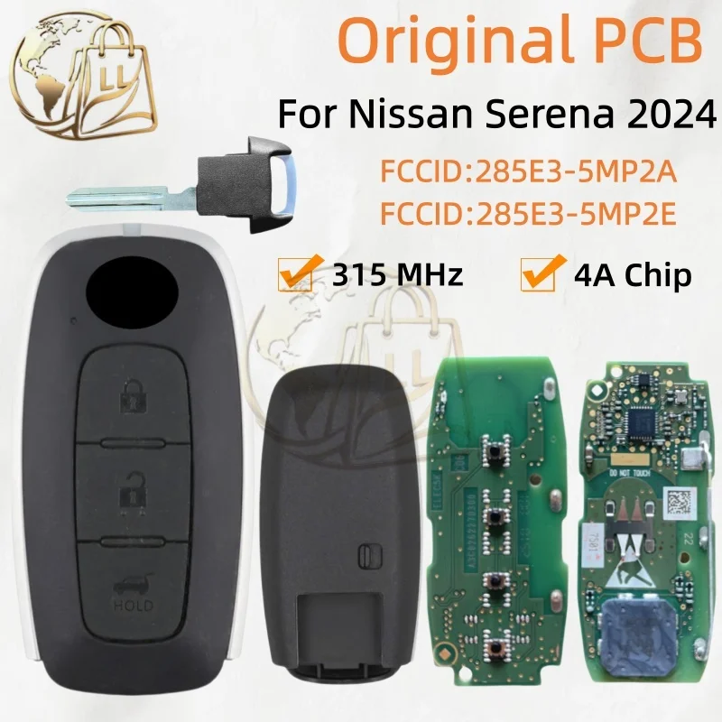 Original PCB For Nissan Serena 2024 Smart Remote Key After-Sales Market Shell 3 Buttons 315 MHz 4A Chip 285E3-5MP2A  285E3-5MP2E