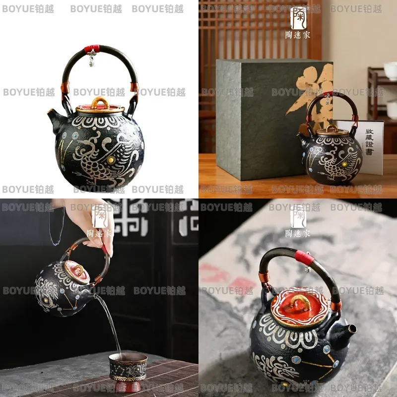 Hand Painted Ceramic Teapot Gilt Big Dipper Seven Star Pattern Retro Kung Fu Tea Set Single Pot High End Brewing Ware
