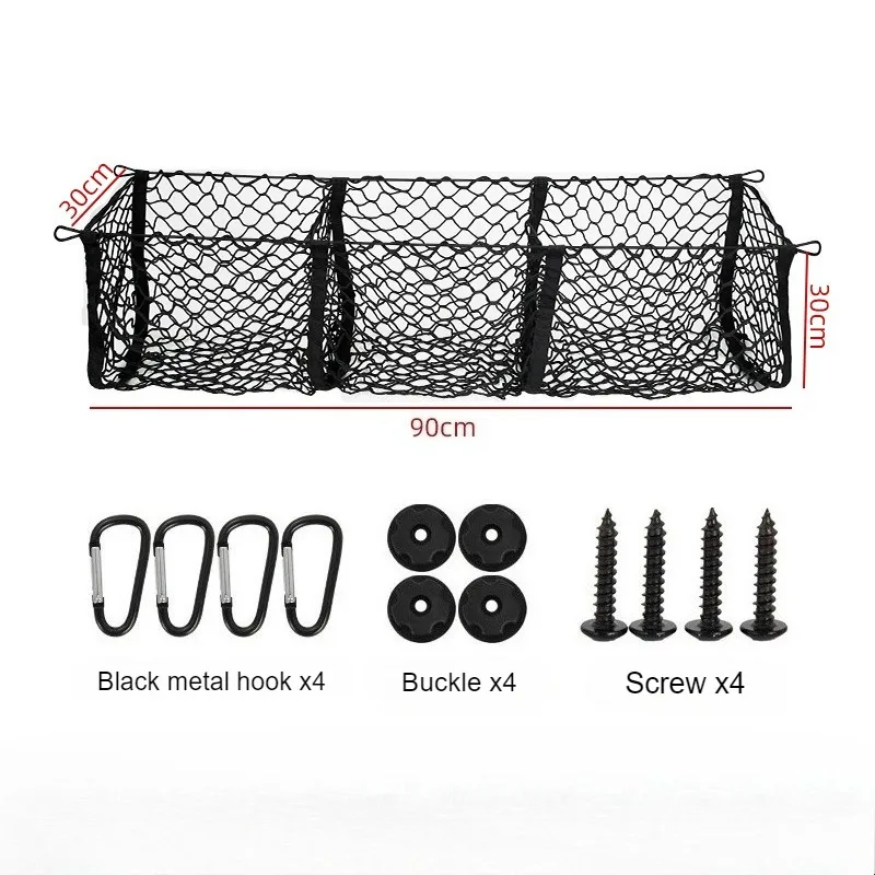 Universal 3-Column Cargo Net Trunk Bed Organizer Mesh Storage Net Bed Grocery Auto Holder Pickup Truck Bed Truck Accessories