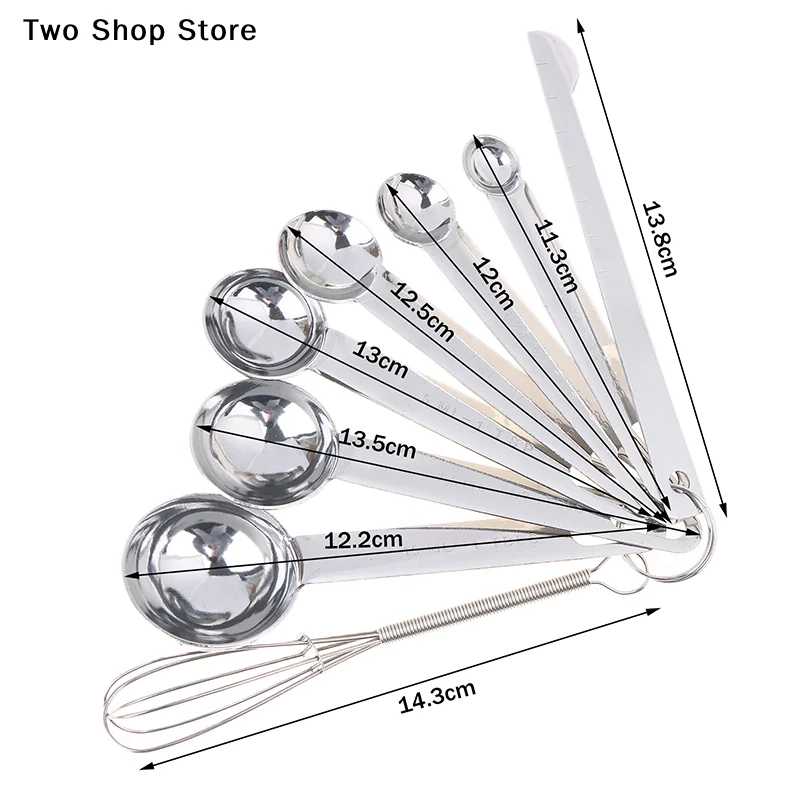 4/6/8Pcs Set Stainless Steel Measuring Spoon Cup With Scale Measuring Ruler Egg Beater Spoon Kitchen Baking Measuring Tool