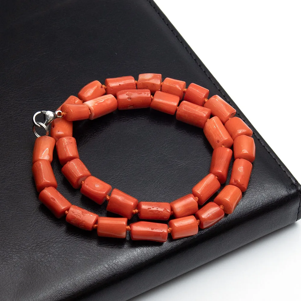 المرجان الطبيعي قلادة برتقالي اللون مزدوجة الطبقات يرتديها كسوار 8x10-9x12 مللي متر غير النظامية أنبوب شكل المرجان الخرز الرجال المجوهرات #1