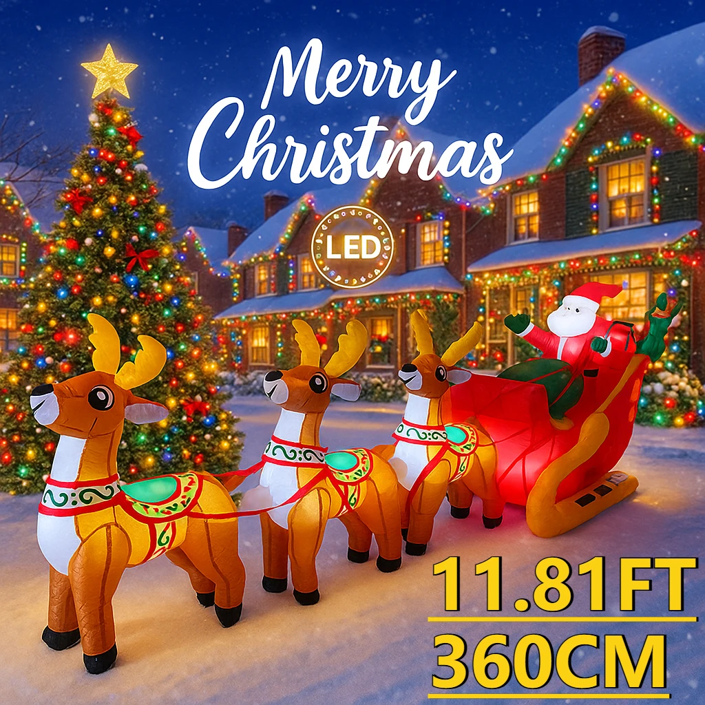 11.81ft brinquedos infláveis de natal led iluminado santa trenó rena suprimentos decoração para casa ornamento presente festivo decoração de quintal de natal