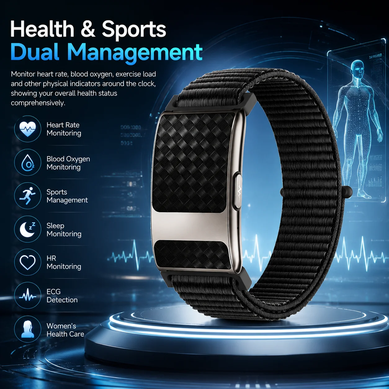 New ECG+PPG Smart Bracelet Heart Rate Blood Oxygen Health Monitoring Women Health Sports Waterproof Men Women Smart Bracelet