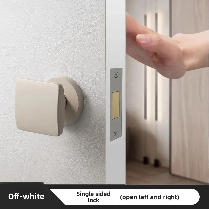 Off‑White Minimalist Invisible Concealed Lock, Single‑Sided Door Handle for Indoor Bedroom Family Room