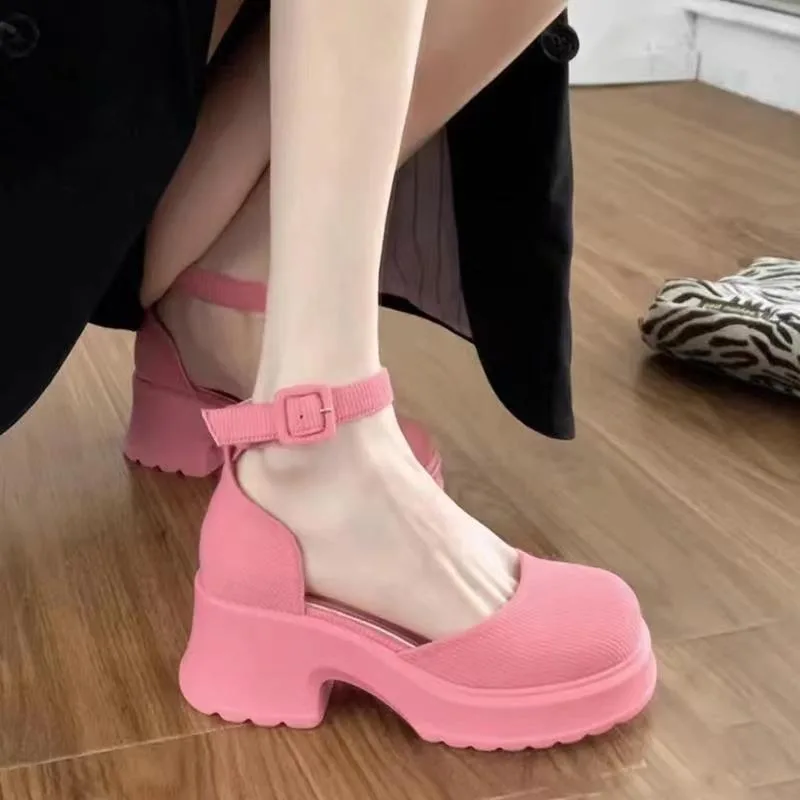 Fashion Elegant Pink Platform Pump Women\'s High Heel Buckle Strap Mary Jane Shoes Women\'s Gothic Thick Heel Party Shoes Women\'s