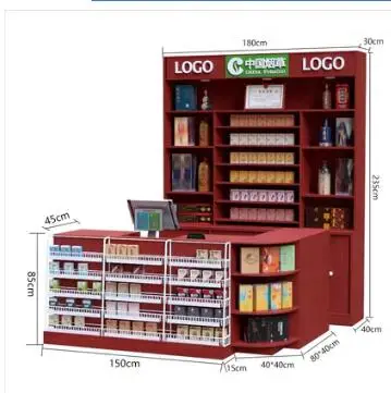 

Supermarket checkout tobacco and wine combination multi-functional bar counter shop display rack Custom convenience store checko