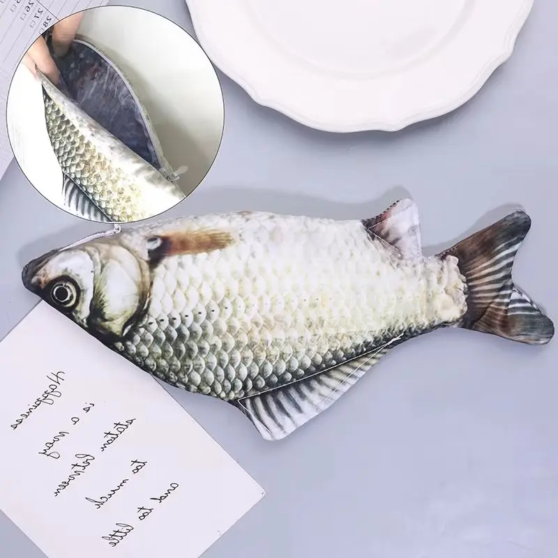 Crucian Carp Pen Bag Realistic Fish Shape Make-up Pouch Pen Pencil Case With Zipper Back To School Pencil Pouch Pencil Bag